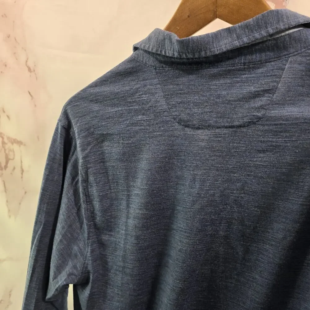 Rhone Shirt Mens Medium Blue Polo Wool Blend Long Sleeve Henley